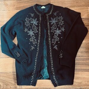 Vintage Beaded  Black Cardigan Sweater - Classic Women's Style